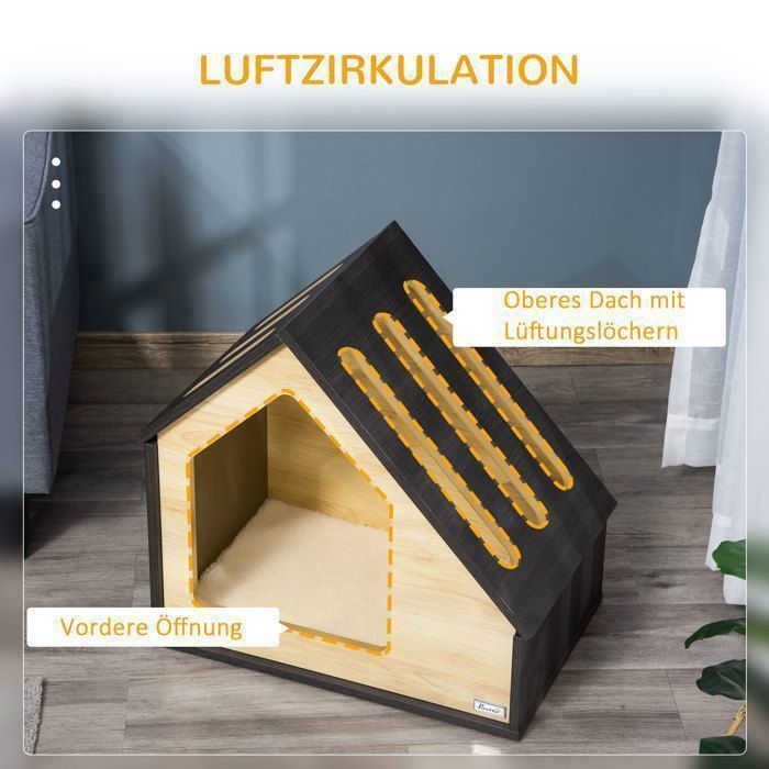Meilleurs prix pour Feuille épaissie Niche en bois pour chiens Niche intérieure confortable pour chats & couchage pour chiens avec coussin pour petit