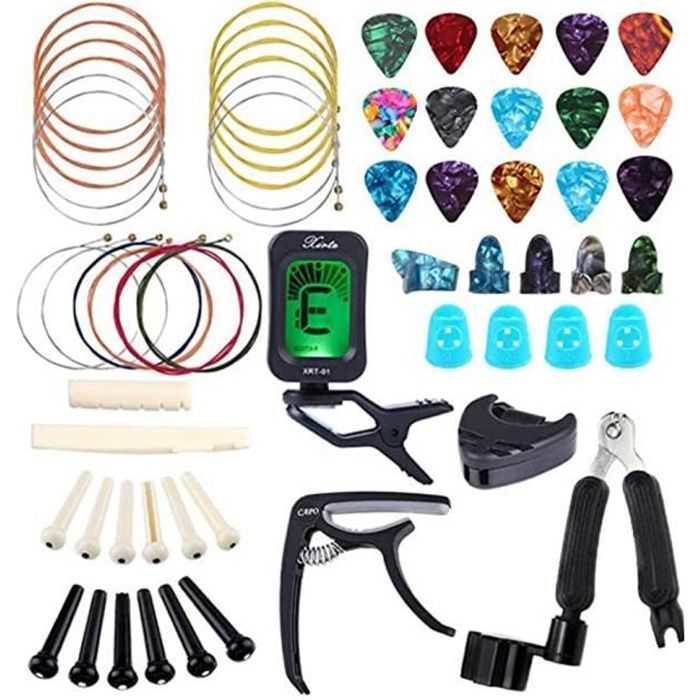 🎸 Kit d'Accessoires pour Guitare 60 Pièces QIEDOVIEY : Le Pack Ultime pour Guitaristes Débutants et Confirmés (Médiators, Accordeur, Capo) - Léger et Compact à Petit Prix