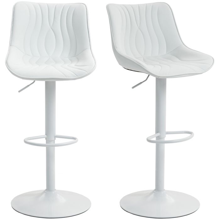 Lot de 2 tabourets de bar - HOMCOM - structure en acier - hauteur réglable 92-110 cm - avec dossier et repose-pieds - blanc Lot de 2 tabourets de bar - HOMCOM - structure en acier - hauteur réglable 92-110 cm - avec dossier et repose-pieds - blanc