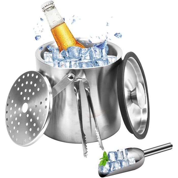 SLTAXAR 1.6L Seau a Glacon avec Couvercle INOX Seau a Champagne Seau a Glace Seau