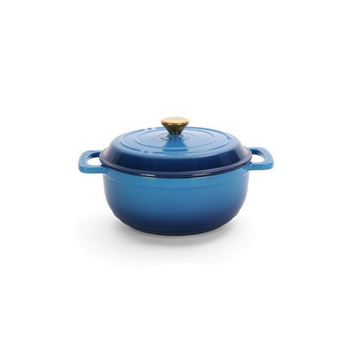Cocotte Fonte Émaillée - ALIGHTUP - Facile à nettoyer Compatible avec tous types de feux Ronde - Dégradé bleu 28CM