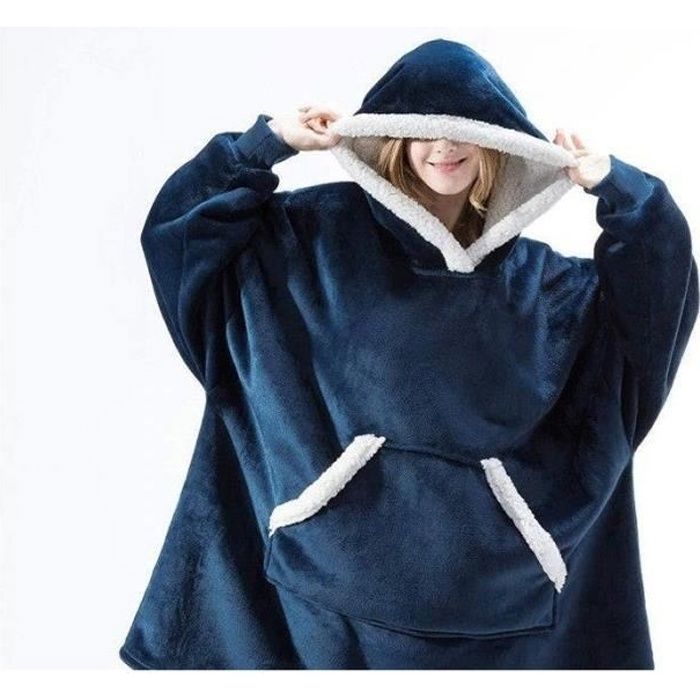 Plaid Pull Géant - Kokoon - Pilou - Bleu Marine - Ultra Chaud - Super Doux