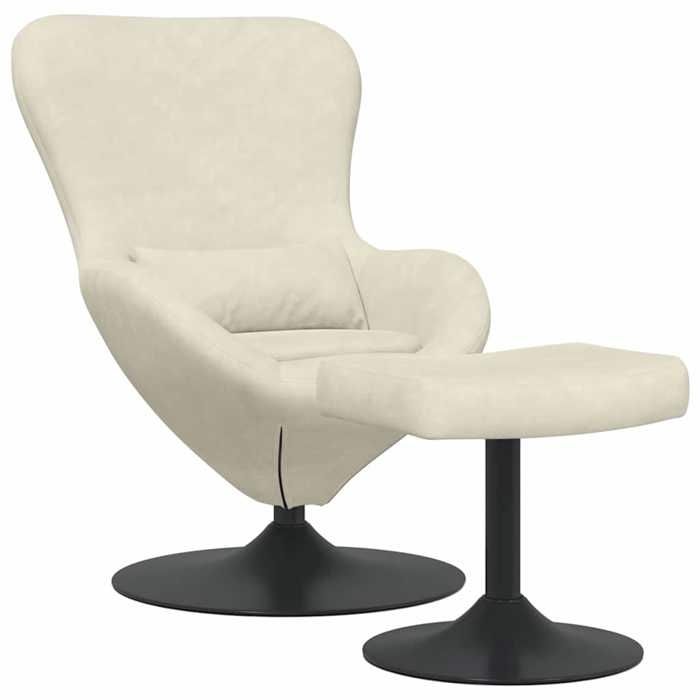 CHIC Chaise Œuf avec Pouf Crème 63 x 73 x 90 cm Velours - 63x73x90 cm 144607 S11
