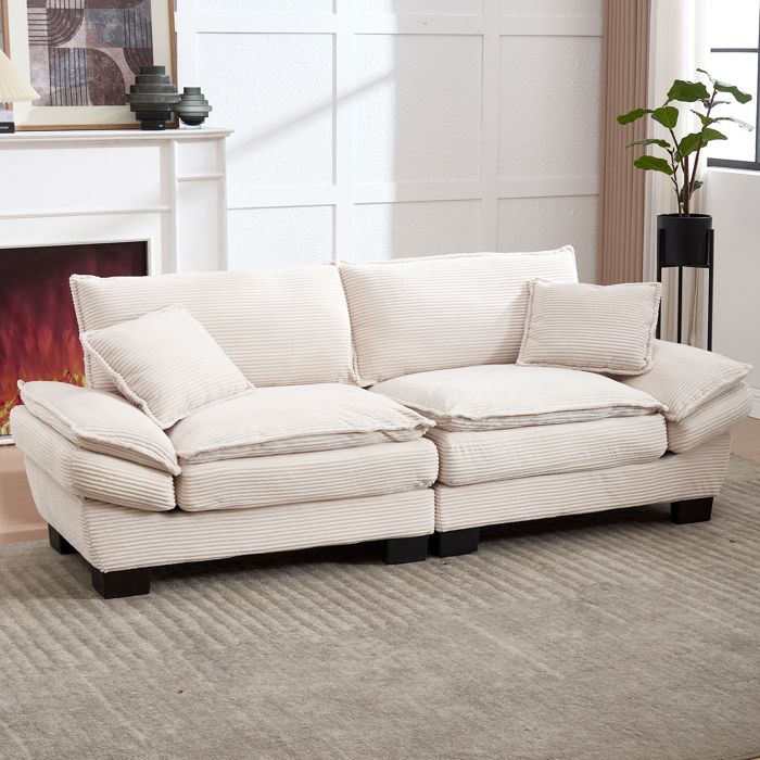 Canapé-lit - TRUXEN8 - Velours Beige - Siège Ultra-profond - Construction Robuste
