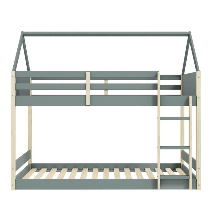 CALICOSY - Lits superposés Montessori couchages 90x190 cm en forme de maison - OSCAR - Vert kaki