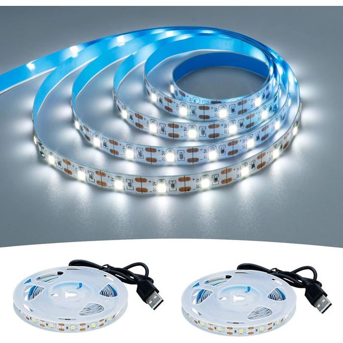 Bande LED USB 5V blanc froid 6000K 4 m (2 pièces) flexible SMD2835 haute luminosité non étanche IP20
