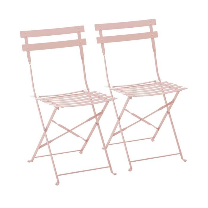 Lot de 2 chaises pliantes en acier rose poudré Rome - Oviala