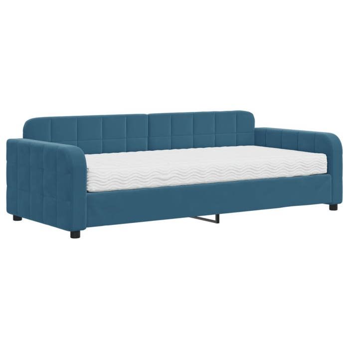 Cadre de lit de jour - BURKE - 1 PLACE - pour linvité - avec matelas - bleu 90x200 cm - velours LV201
