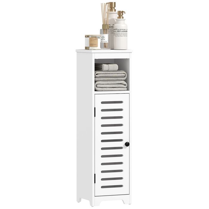 Armoire salle de bain - HOMCOM - 4 niveaux - porte persienne étagère ouvert étagère réglable - 22 x 20 x 75 cm - blanc