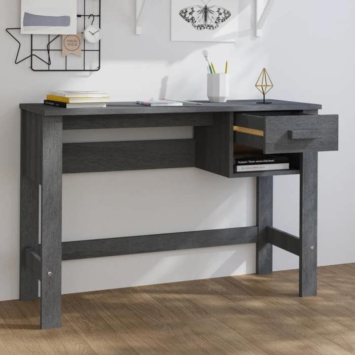 Bureau en bois massif - CLARENCE - Gris foncé - 110x40x75 cm - Bois de pin massif - Tiroir intégré - Compartiment ouvert