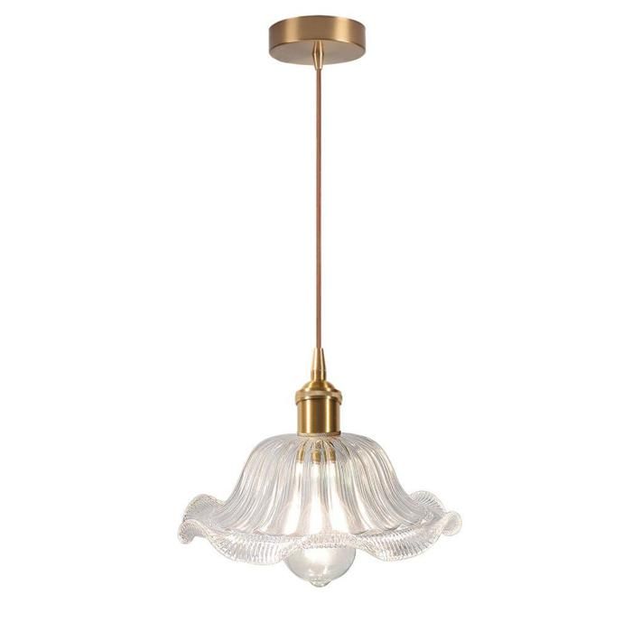 iDEGU Luste Moderneen Verre Lampe Plafonnier Vintage Abat-jour en Verre Design Fleurs Transparente Lampe de Plafond Nordique 25cm