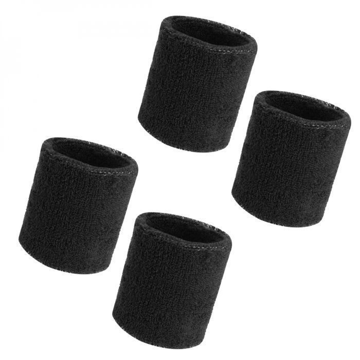 Lot de 4 poignets de sport anti-transpiration running tennis fitness padle absorbant - 85% Coton - Noir - Vivezen