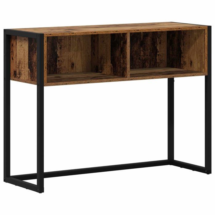 Table dappoint industrielle - vidaXL - Bois ancien - 100x36x75 cm - Bois dingénierie - Pieds en acier - Rectangulaire