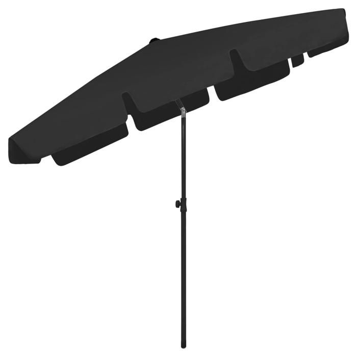 Parasol de plage inclinable - MEUBLECHIC - 200x125 cm - Noir - Polyester anti-UV - Résistant aux intempéries