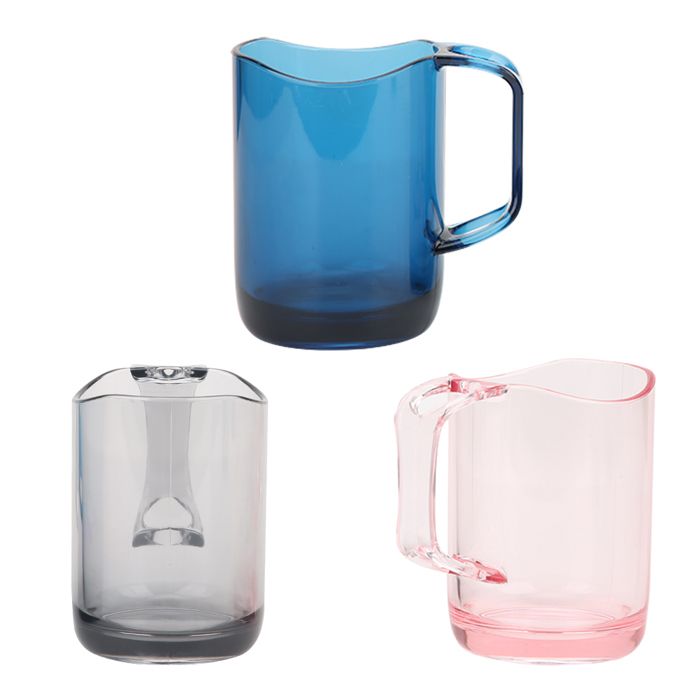 Shipenophy Lot de 3 gobelets pour brosse à dents avec poignée - PS fond épaissi (bleu/rose/gris)
