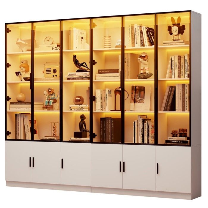 Vitrine 240x32x200cm Blanc Autoportante À 12 Portes Armoire Haute Vitrée Avec LED Meuble Multifonctionnel Pour Salon Vitrine 240x32x200cm Blanc Autoportante À 12 Portes Armoire Haute Vitrée Avec LED Meuble Multifonctionnel Pour Salon