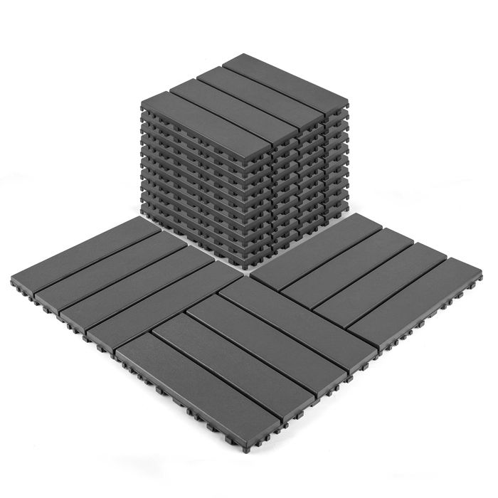 Lot de 44 dalles terrasse plastique auto-emboîtables - 30 5x30 5 cm - Piscine Balcon Jardin - Gris foncé