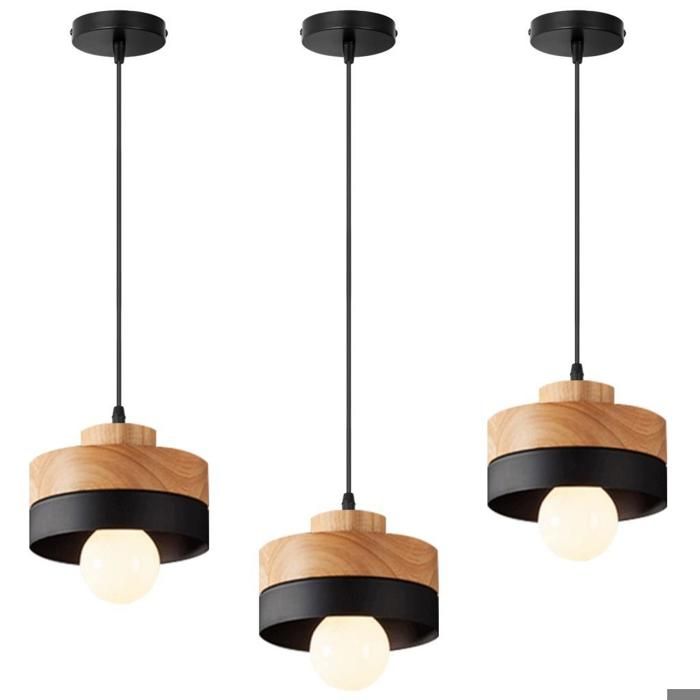 iDEGU 3x Moderne Suspension Luminaire Industriel Vintage Lustre Abat-jour en Bois Design Colonne E27 Lampe de Plafond Style Nordique iDEGU 3x Moderne Suspension Luminaire Industriel Vintage Lustre Abat-jour en Bois Design Colonne E27 Lampe de Plafond Style Nordique