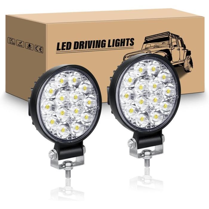 2 Pcs Rond Phare de Travail led 3.2 pouces 42W mini Projecteur lumière 12V 24V lampe de travail led 6000K Spot feux antibrouillar