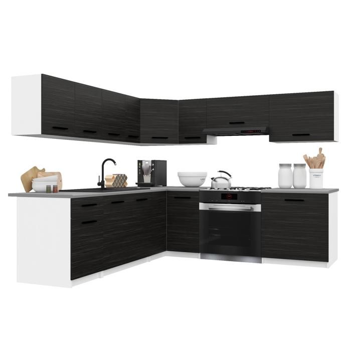 BELINI Cuisine Équipée Complète ITALIA 7 420 cm - Cuisine en L avec Meubles dAngle - Ébène