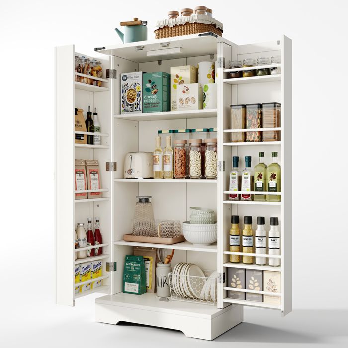 Meuble de cuisine - 1285 x 35 x 60 cm - armoire haute - éclairage LED - 2 portes - étagères réglables -Blanc