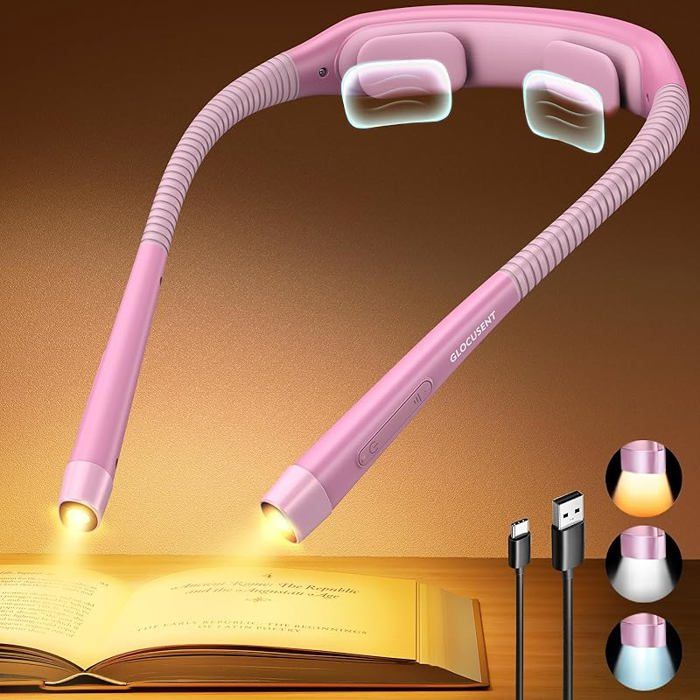 Lampe tour de cou lampe de lecture3 couleurs et 5 ux de luminosité continue lampe de lecture avec Medium Rose