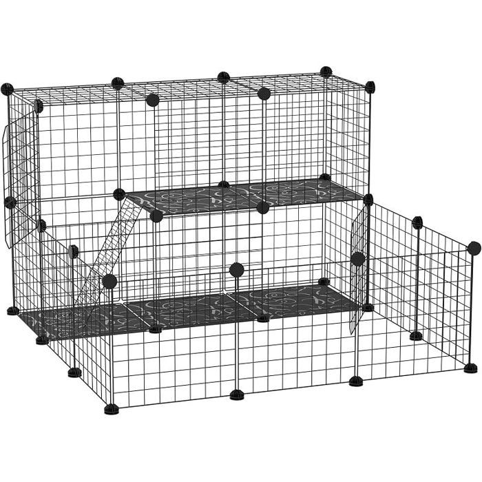 Enclos pour petits animaux - AUTREMENT - 24 panneaux - Modulable 2 niveaux - Noir - 105x105x70 cm