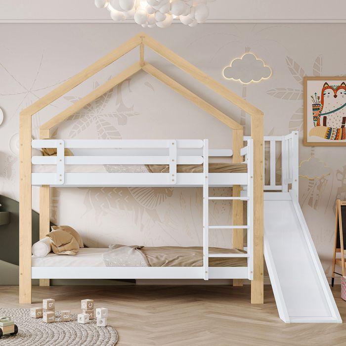 Dimensions 90x200 cm design solide et sécurisé lit pour enfant avec toboggan en bois couleur blanc