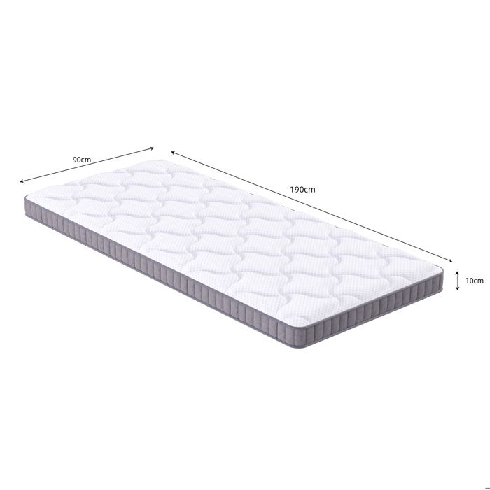 Matelas Ressorts Ensachés 7 Zones Ferme H3 avec Mousse à Mémoire de Forme pour Canapé-lit Blanc 90 × 190 × 10 cm