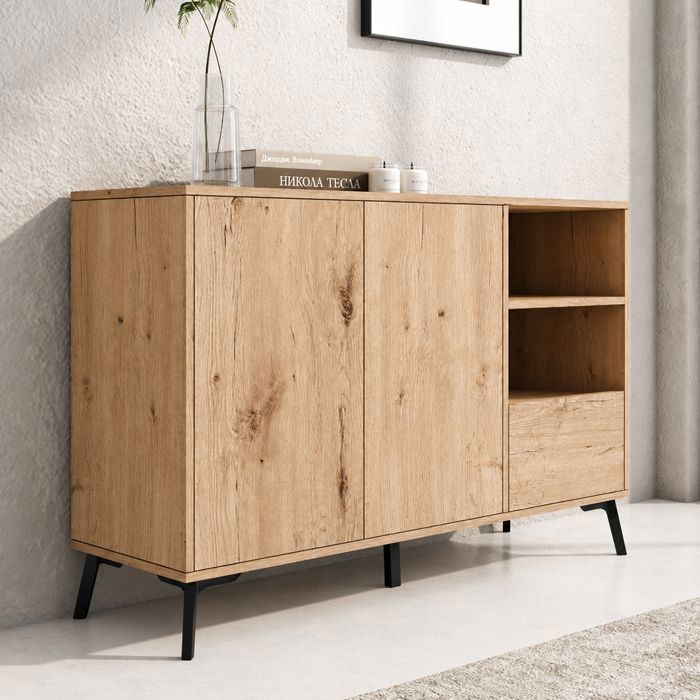 Buffet bas - DESIGN AMEUBLEMENT - Iris - 2 portes 1 tiroir - Chêne mat - 110 x 73 5 x 35 cm Buffet bas - DESIGN AMEUBLEMENT - Iris - 2 portes 1 tiroir - Chêne mat - 110 x 73 5 x 35 cm