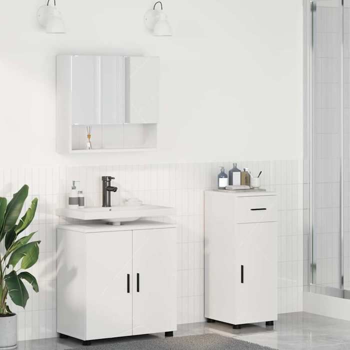 Blanc Ensemble de mobilier de salle de bain avec tiroir 3 pcs Blanc - Meuble Rangement LV30239