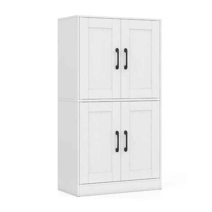 Meuble de salle de bain 110 cm avec portes et étagères réglables pour salon - Blanc