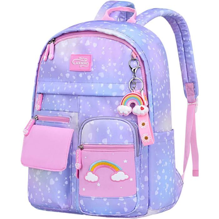 Sac à dos enfant violet - 30 x 12 x 41 cm - Nylon - Léger - Imperméable - Résistant aux rayures