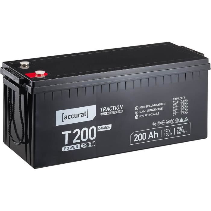 Accurat Traction T200 Carbon Batterie Décharge Lente 200Ah AGM au Plomb