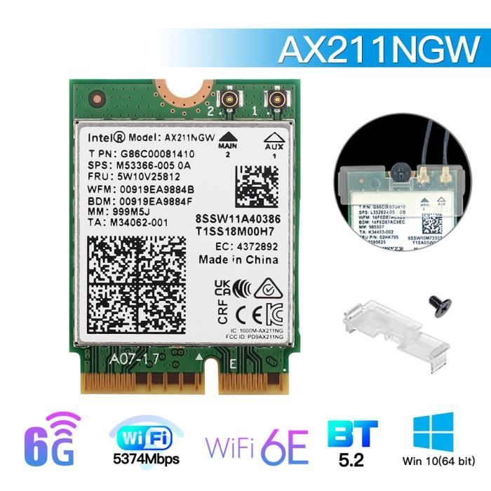 Ax211ngw + double antenne Wifi 6e M.2 Clé E Cnvio2 2.4ghz / 5ghz Carte  réseau sans fil 802.11ac Bluetooth