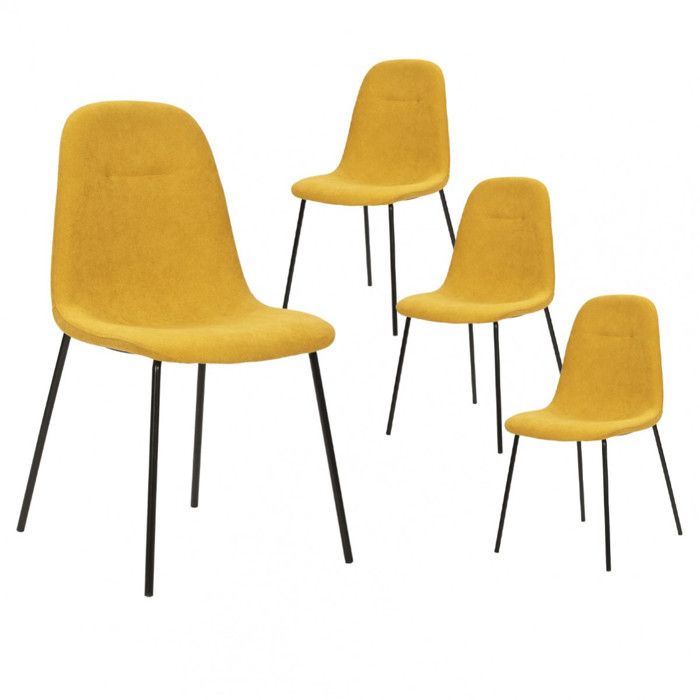 MARBIE - Lot de 4 Chaises Tissu Jaune Piétement Métal Noir