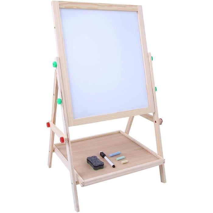 Chevalet Enfant Bois Réglable Blanc Double Face Tableau Noir Et Blanc - 57x55x148cm