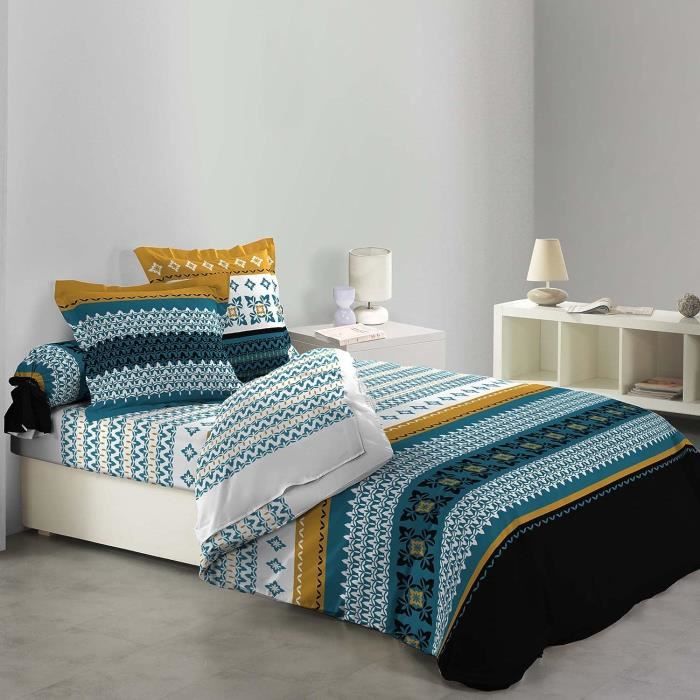 PARURE COUETTE 6 P. 260 x 240 CM IMPRIME 42 FILS ALLOVER DARIA