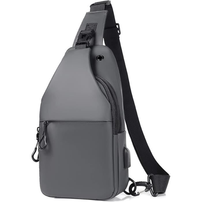 Sac De Poitrine Homme Imperméable - Sac à Bandoulière Avec Port USB, Léger, Pour Randonnée, Vélo, Voyage, Camping - 12