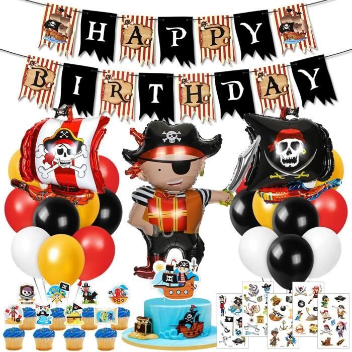 Kit Décoration Anniversaire Pirate - 81 Pièces Avec Ballons Aluminium, Nappe, Assiettes, Serviettes Pour 20 Invités