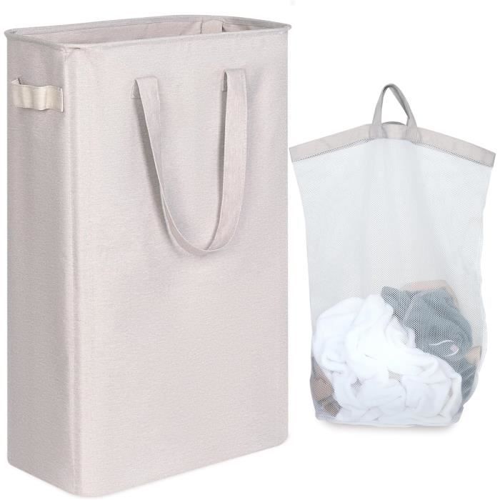 Panier à Linge 83L, Panier à Linge Pliable En Bambou, Avec Couvercle Amovible Panier A Linge Avec Poignee Doublure Lavable Gris 96377034