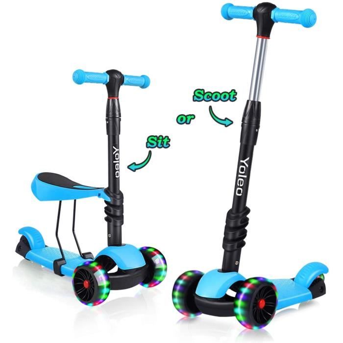 Trottinette Enfant 3 En 1 Led 3 Roues Avec Siege Hauteur Reglable 65 77 Cm Ideal Pour Les Enfants De 2 A 8 Ans Bleu Achat Vente Trottinette Enfant 3 En 1 L Cdiscount