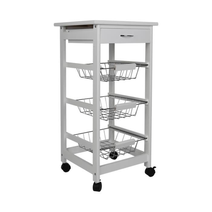 3 niveau 1 Tiroirs Chariot de cuisine en bois blanc Panier Panier De Stockage