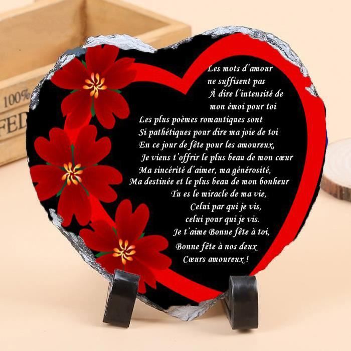 Plaque En Ardoise x Cm Forme Coeur Avec Chevalet De Presentation Poeme D Amour Speciale St Valentin Anniversaire Mariage Neuf Cdiscount Maison