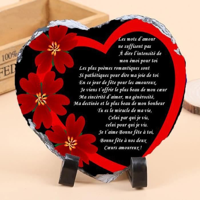 Plaque En Ardoise 20x20 Cm Forme Coeur Avec Chevalet De Présentation Poème Damour Spéciale St Valentinanniversairemariage Neuf