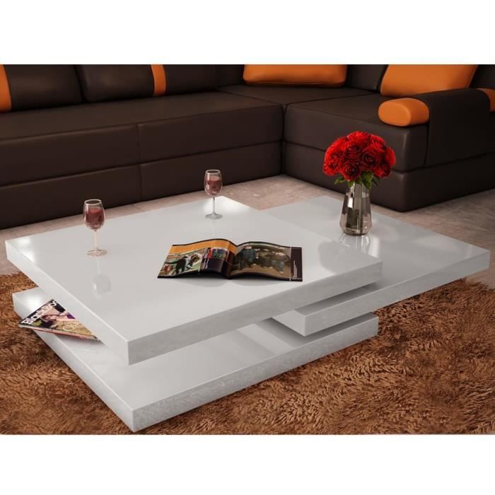 Table Basse Salon 3 Etageres Blanc Brillant Avec Deux Niveaux
