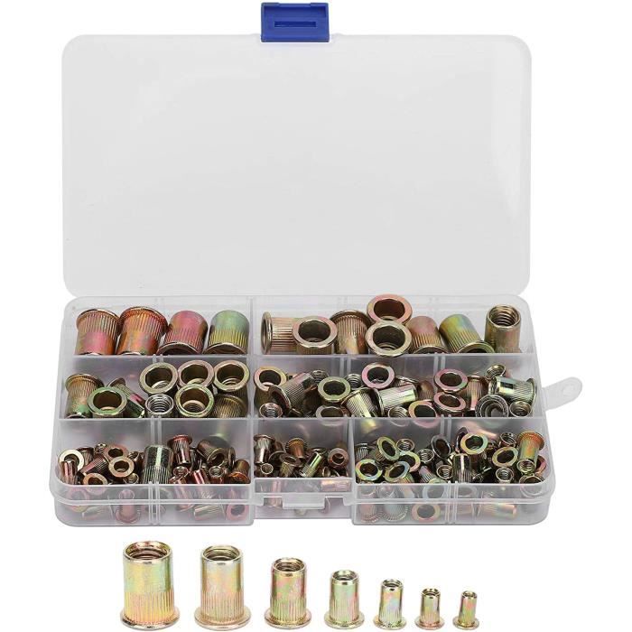 Le128 Rivets Kit d'assortiment d'écrous à sertir en acier pour écrous à rivets, 128 ...