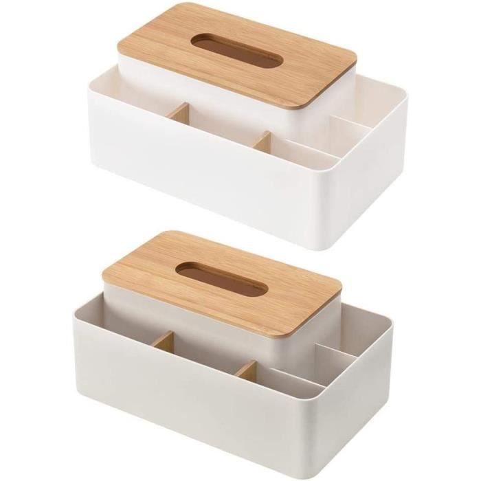 Boîte à Mouchoirs En Bois Multifonction - Rangement Télécommande, Téléphone, Bureau, Déco Salon (23,8x17,5 Cm)