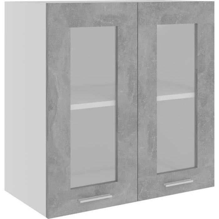 5703•)CHEZ Jills* Décor BUFFET Bas haut Meuble Cuisine Armoire en verre suspendue Gris béton 60x31x60cm - Aggloméré Au TopModerne