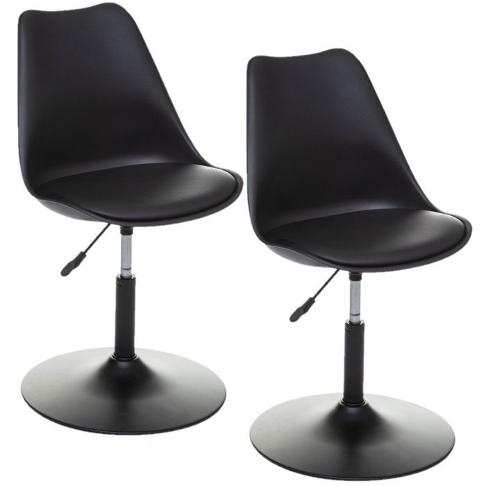 Toilinux - Lot de 2 Chaises ajustable en hauteur en polypropylène avec coussin - Noir Toilinux - Lot de 2 Chaises ajustable en hauteur en polypropylène avec coussin - Noir